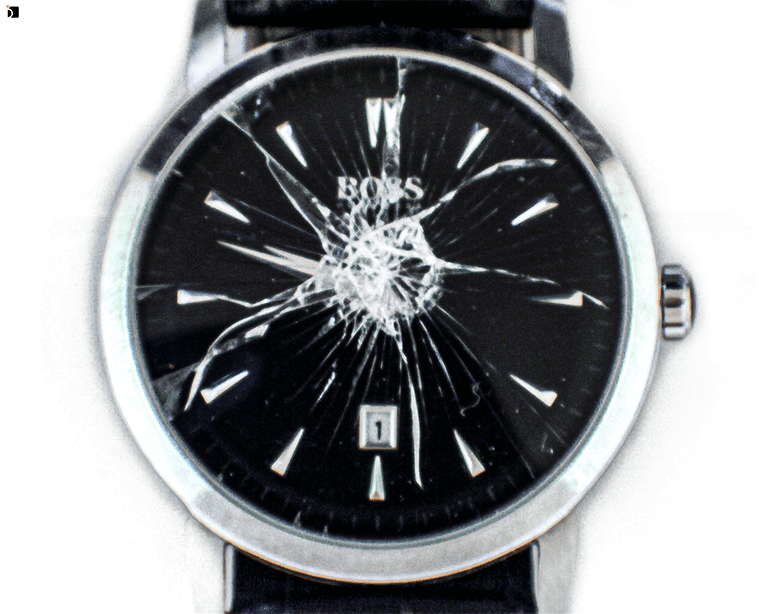 Image Showcasing Before #127 of a Hugo Boss Watch Getting a Watch Crystal Replacement by My Jewelry Repair Certified Watchmakers