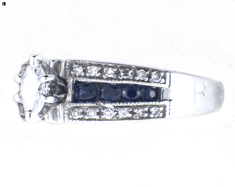 Image Showing After #8 Right Side View of Sapphire and Diamond Ring Getting Premier Gemstone Replacement Services by Master Jewelers