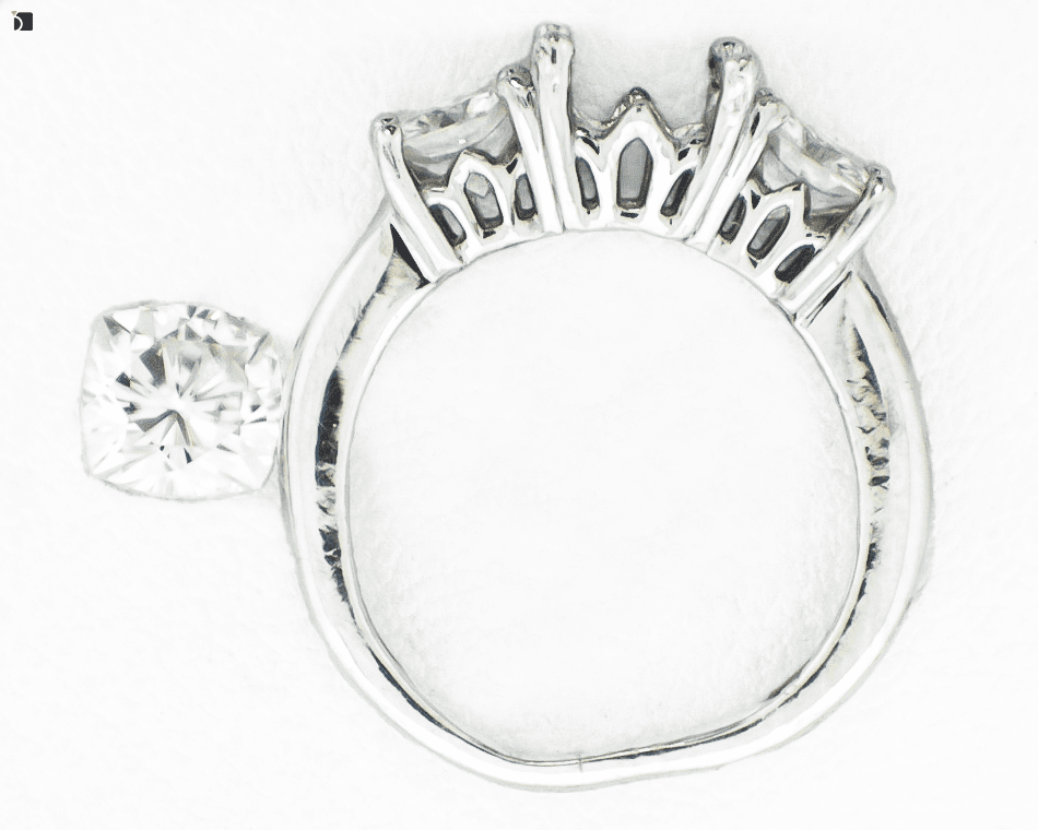 Before #38 Side View of Bent Sterling Silver Moissanite Ring Before Restoration Services