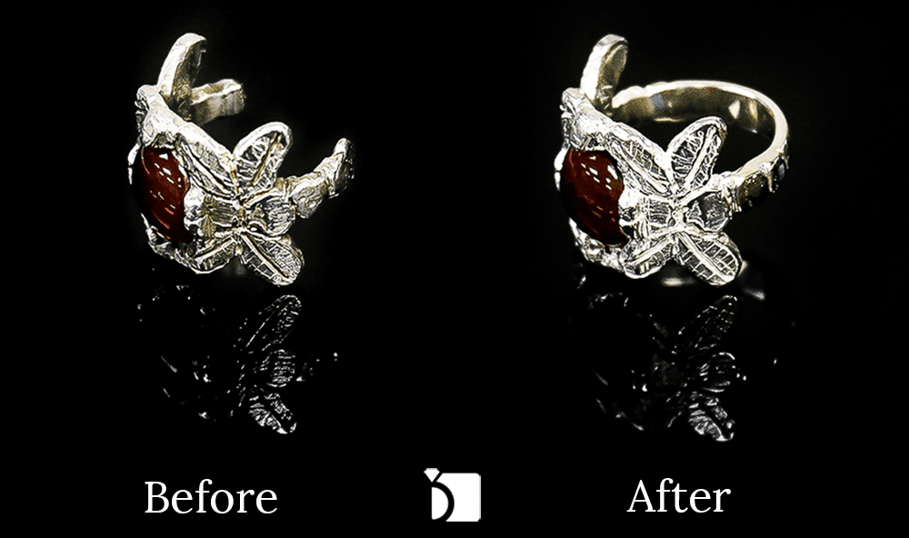 Before & After #110 Red Gemstone Silver Ring With Broken Shank Restored by Premier Ring Repair Services