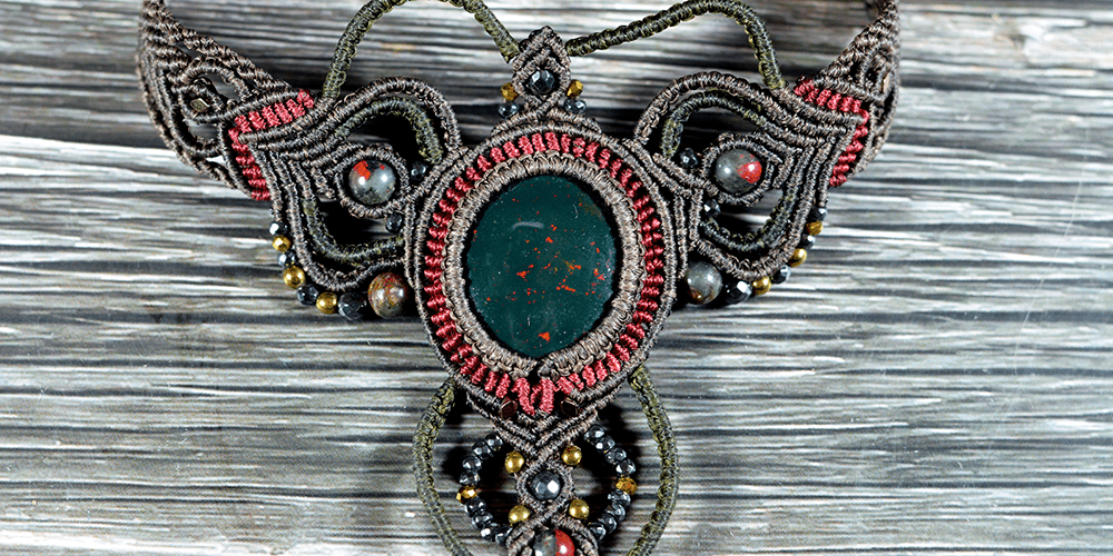 Traditional Woven Jewelry with Gemstone Beads and Heliotrope Bloodstone Center