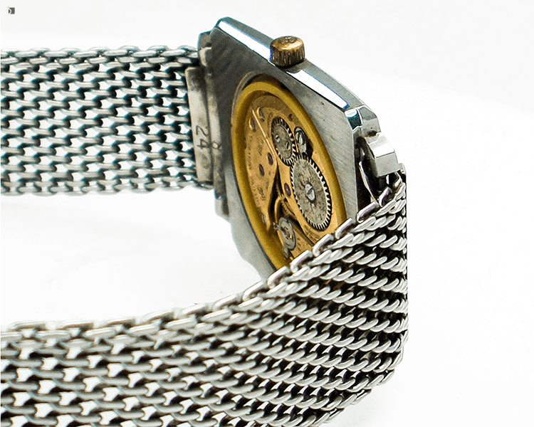 Before #144 Back View of Vintage Bulova Watch Timepiece Laying on Side Prior to Restoration