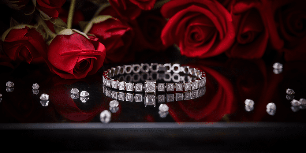 Restored Diamond Gemstone Replacement Bracelet Displayed with Red Roses For Valentine's Day 2024 Featured Image
