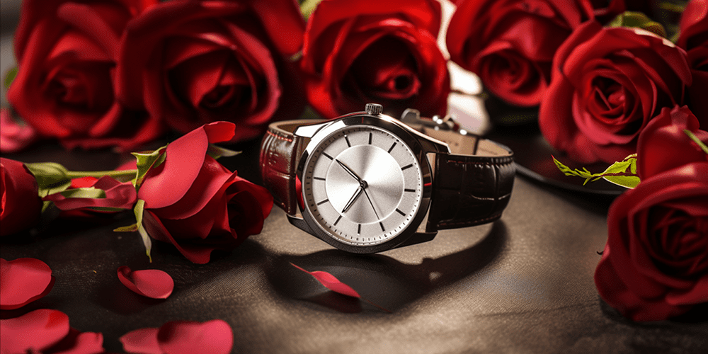 Restored Watch Surrounded by Red Roses Displayed For Valentine's Day 2024 Featured Image