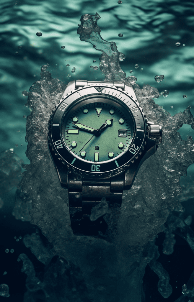 Photo showcasing a dive watch underwater