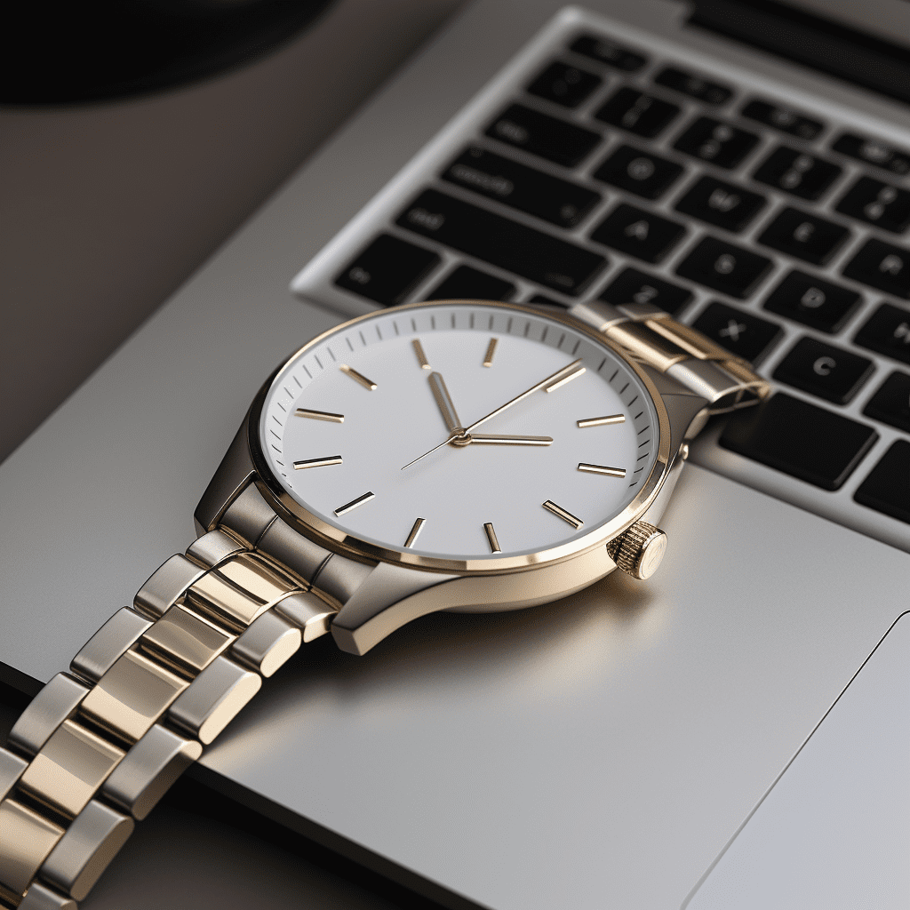 Photo showcasing broken watch on top of laptop