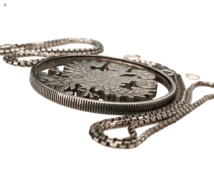 Before #161 Side View of Maria Theresa Thaler Coin Jewelry Prior to Premier Jewelry Repair