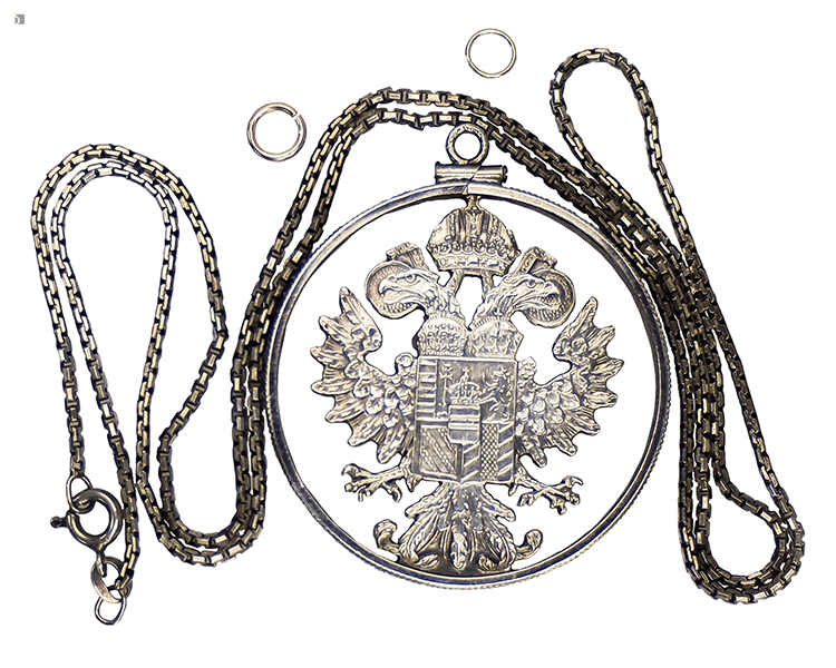 Before #161 Flat View of Maria Theresa Thaler Coin Necklace Prior to Premier Restoration Services