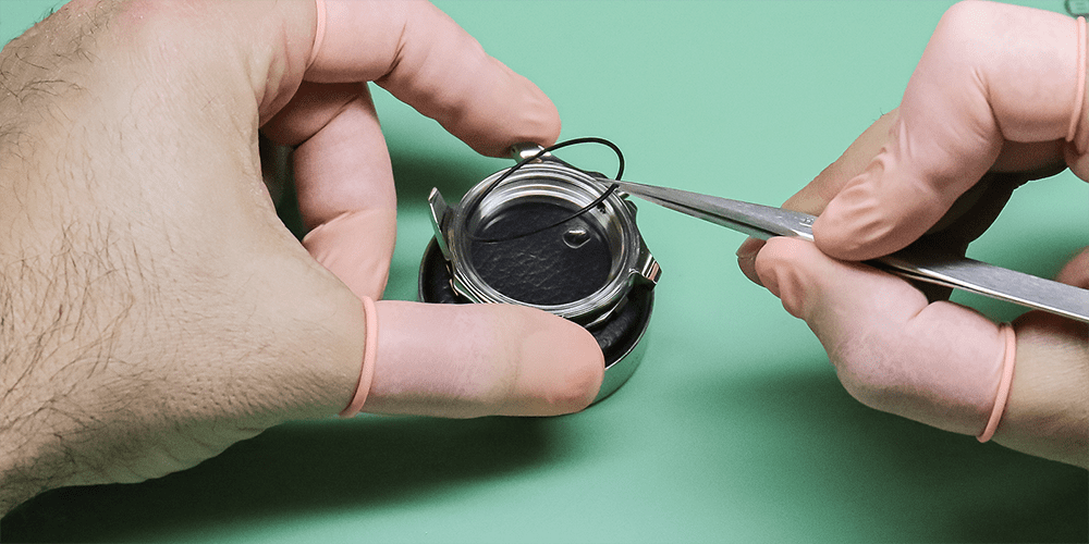 Close Up of Premier Watch Gasket Replacement Servicing Provided by Certified Watchmaker