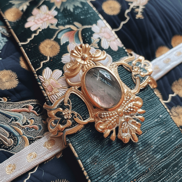 Photo of traditional Japanese gold obidome with clear gemstone