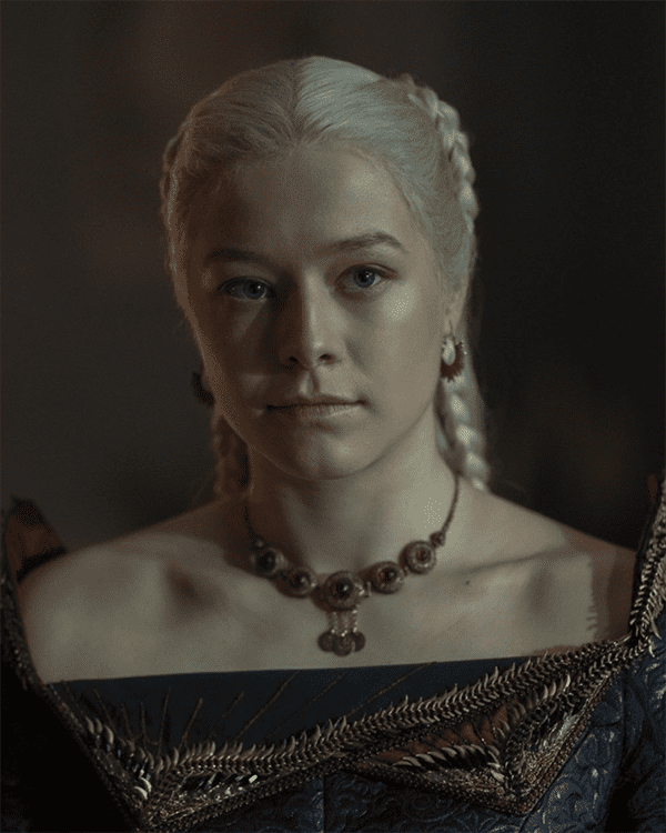 Queen Rhaenyra Wearing Red Gemstone Ornate Blood of the Dragon Jewelry of House Targaryen