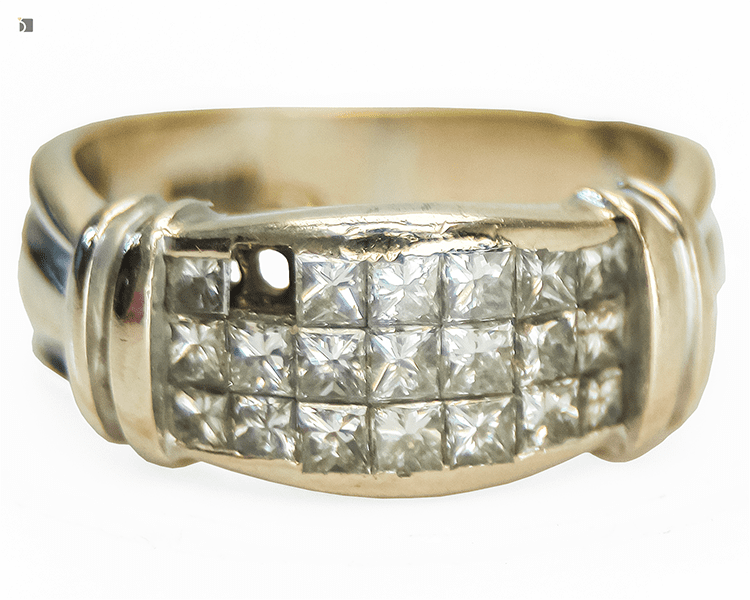 Before #169 Invisible Setting Channel Diamond Ring Prior to Premier Ring Restoration Services