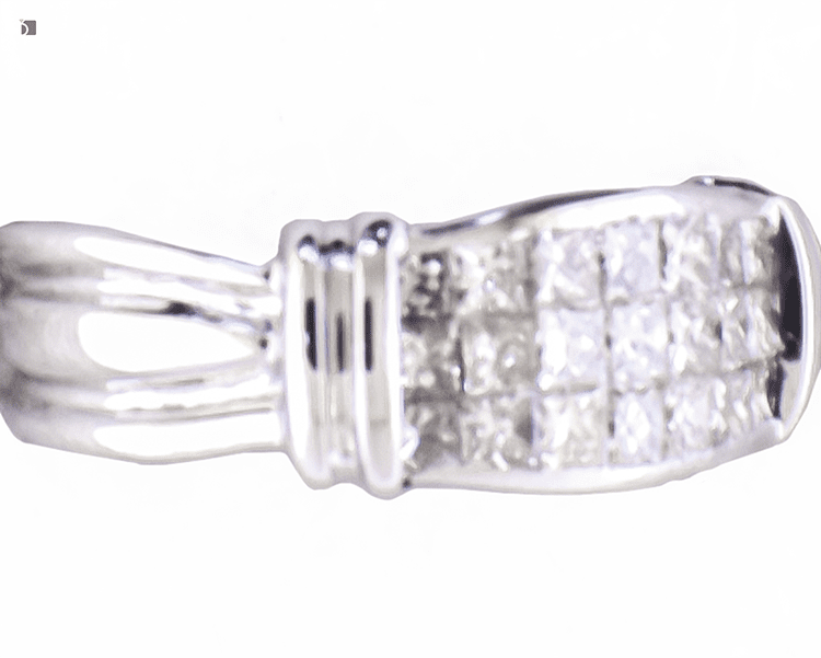 After #169 Side View of 18kt White Gold Invisible Channel Setting Ring Restored by Master Jewelers