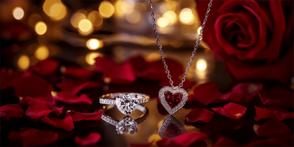 Valentine's Day Gift Ideas with Heart-Shaped Gemstone Jewelry on Display