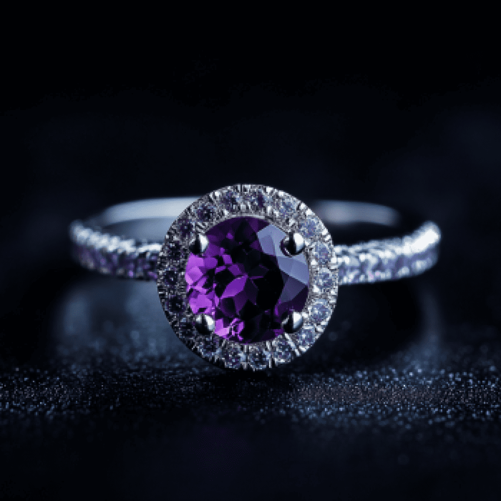 Image showcasing amethyst ring on black background