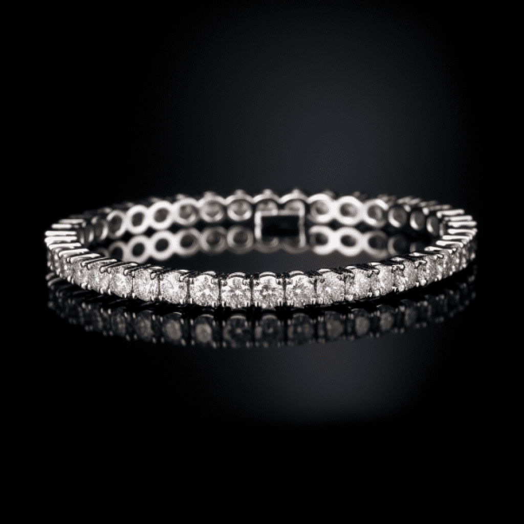 Image showcasing diamond tennis bracelet on black background