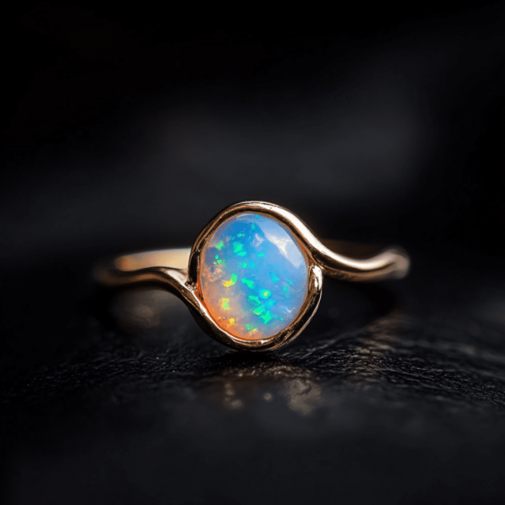 Image showcasing opal ring on black background