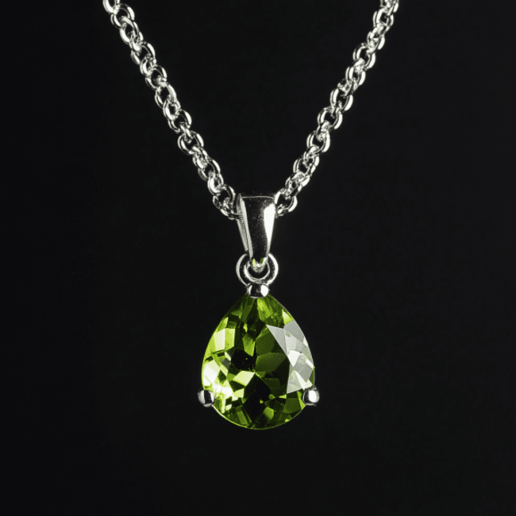 Image showcasing peridot pendant necklace on black background