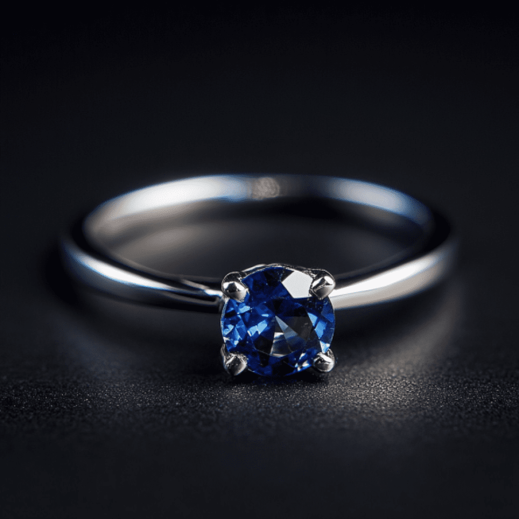 Image showcasing sapphire ring on black background