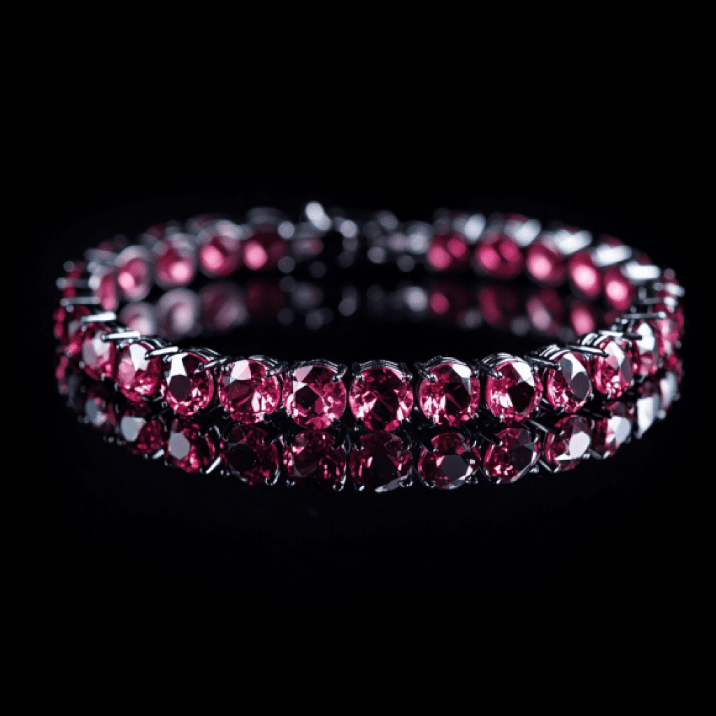 Image showcasing red spinel gemstone bracelet on black background