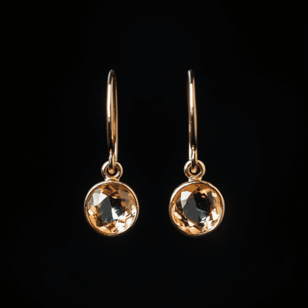 Image showcasing yellow topaz earrings on black background