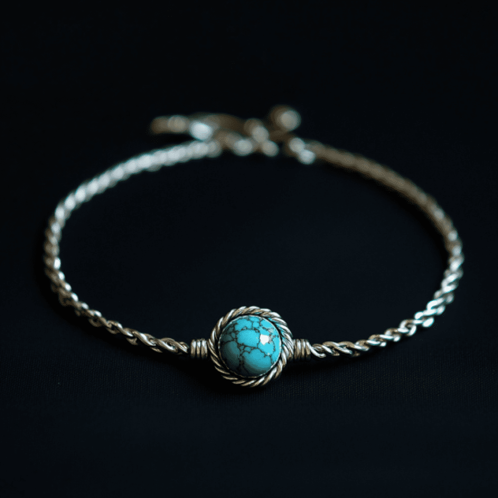 Image showcasing turquoise bracelet on black background