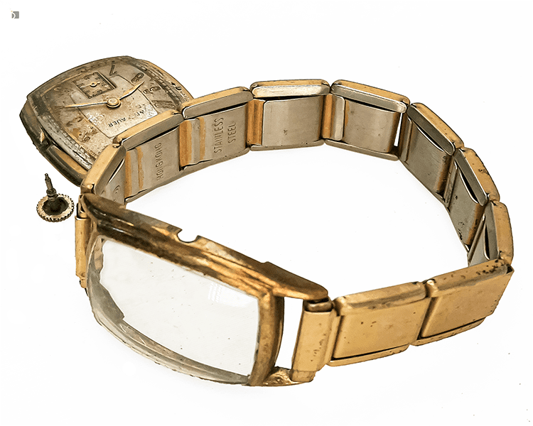 Before #172 Angled view of vintage Wittnauer timepiece prior to servicing by Certified Watchmakers