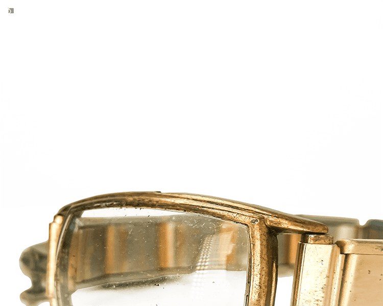 Before #172 Close up of vintage Wittnauer timepiece case and crystal prior to watch services