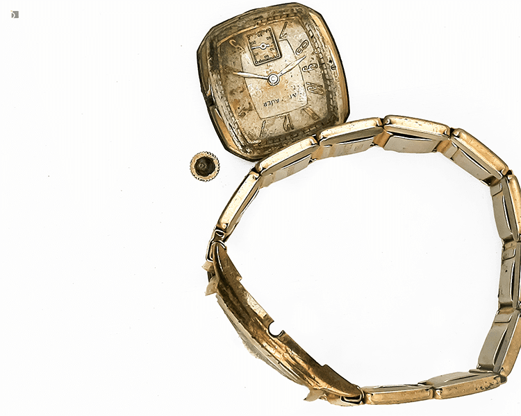 Before #172 Top direct view of broken down vintage Wittnauer timepiece prior to watch servicing