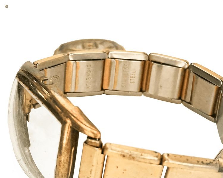 Before #172 Close up with vintage Wittnauer timepiece metal band prior to watch servicing