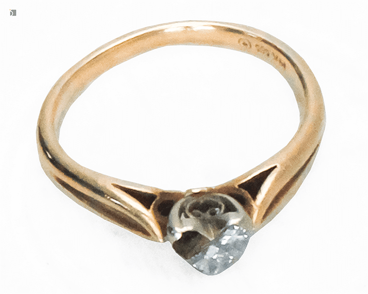 Before #173 Top view of 14kt yellow gold heart-shaped diamond setting ring prior to restoration