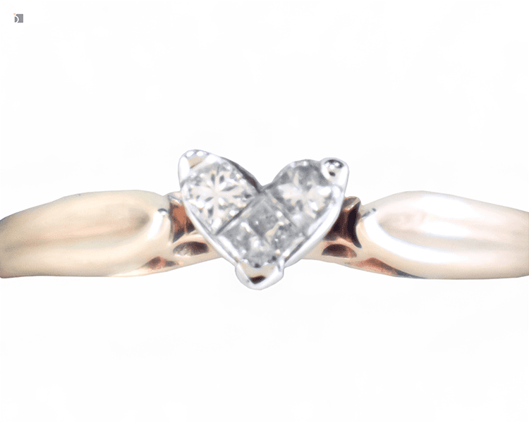 After #173 Close up of heart-shaped diamond setting ring after gemstone replacement and ring repair services