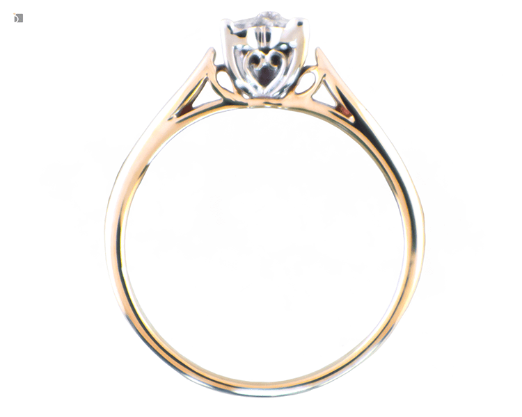 After #173 Top view of restored 14kt yellow gold heart-shaped diamond setting ring with repaired shank and replaced gemstone