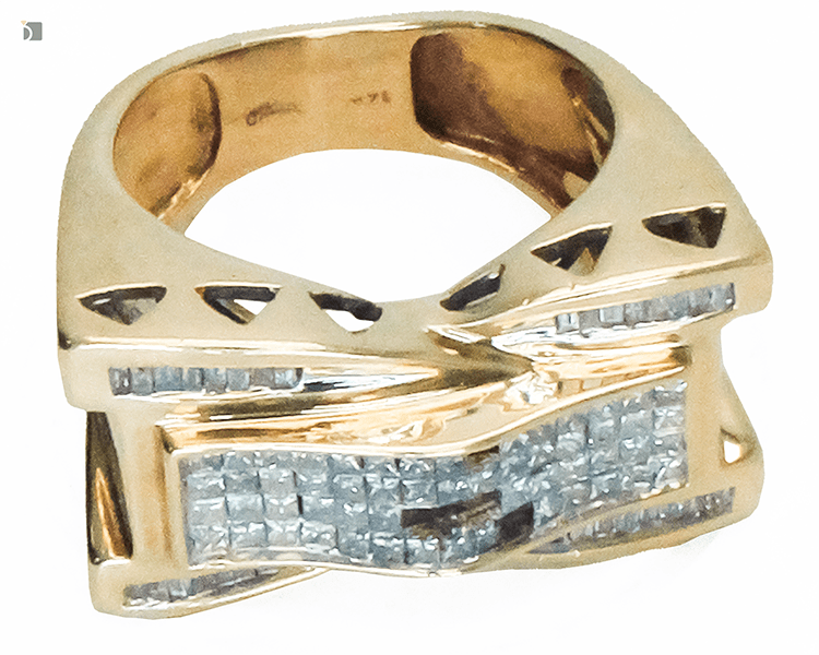 Before #174 Top View of Invisible Set Diamond Ring Prior to Professional Invisible Setting Services