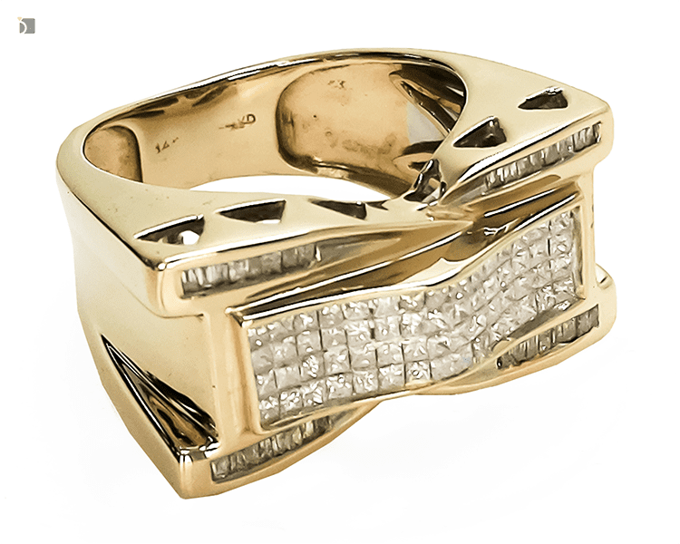 After #174 Angled View of Restored 14kt Gold Invisible Setting Diamond Ring