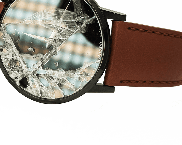 Before #175 Close Up of Black Movado Museum Watch Shattered