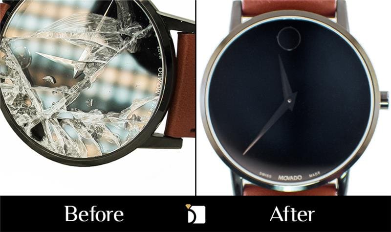 Before & After 175 Black Movado Museum Watch Timepiece Restored by Certified Watchmakers