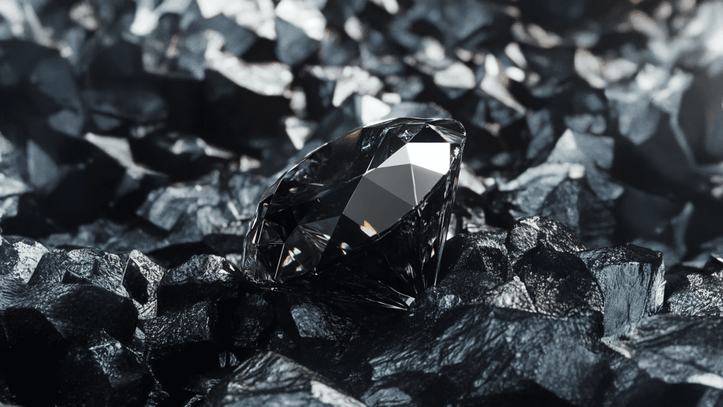 Image showcasing black diamond in the rough
