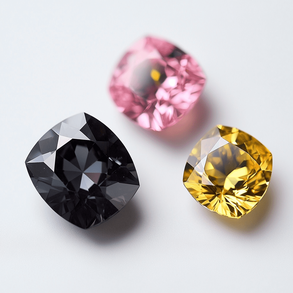Image showing black, pink, and yellow diamonds.