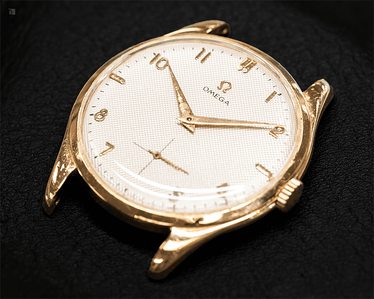 After #176 Side View of Vintage Omega Timepiece Watch After Professional Restoration Services by Watchmakers and Kirk Rich Dial