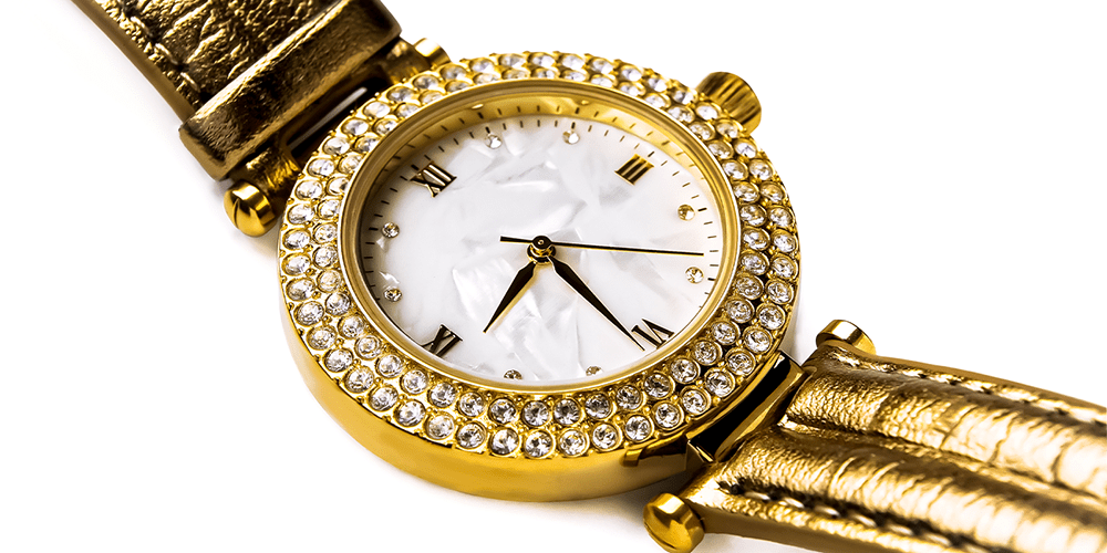 Close Up on Gold Jeweled Cocktail Watch Timepiece