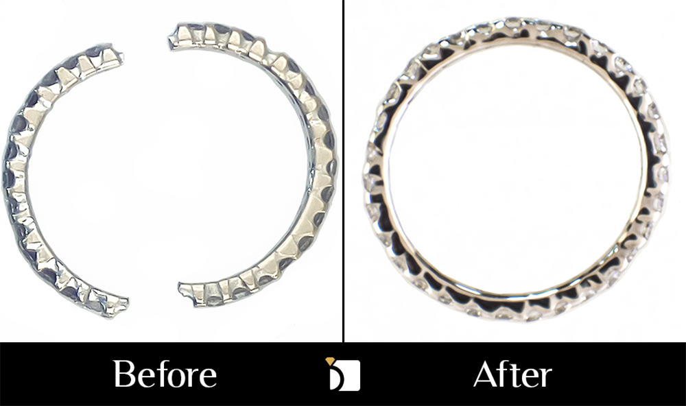 Before & After #177 14kt white gold diamond wedding eternity band restored by master jewelers