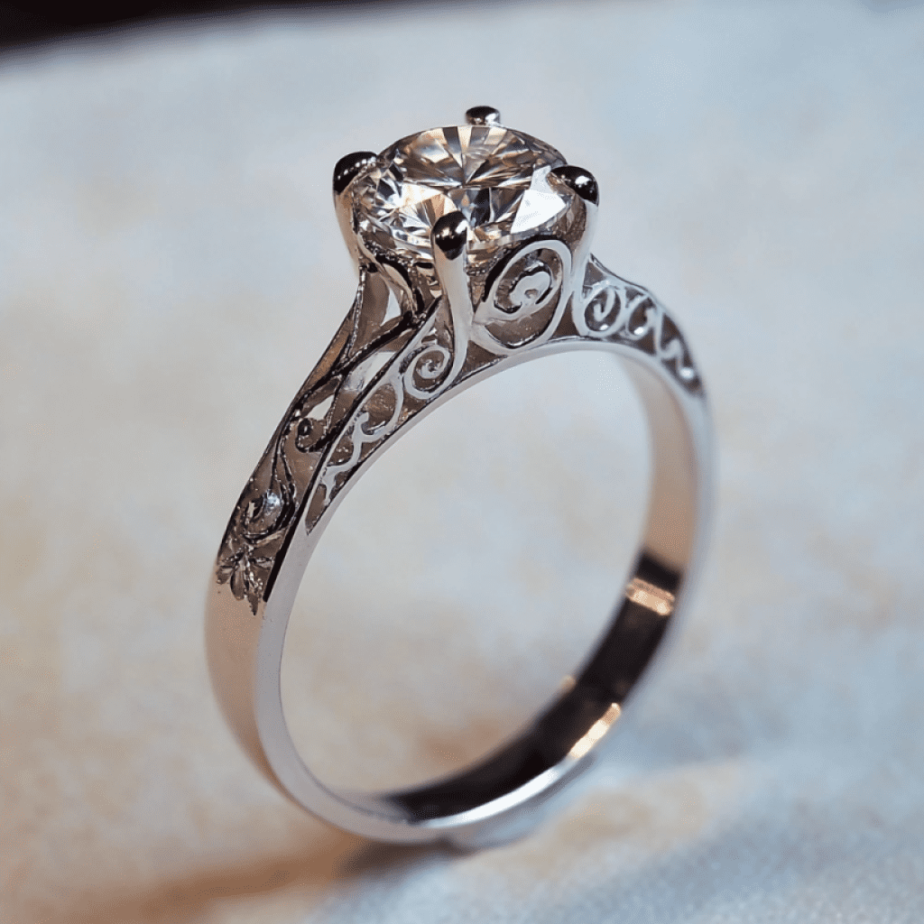 Image of diamond ring with filigree gallery.