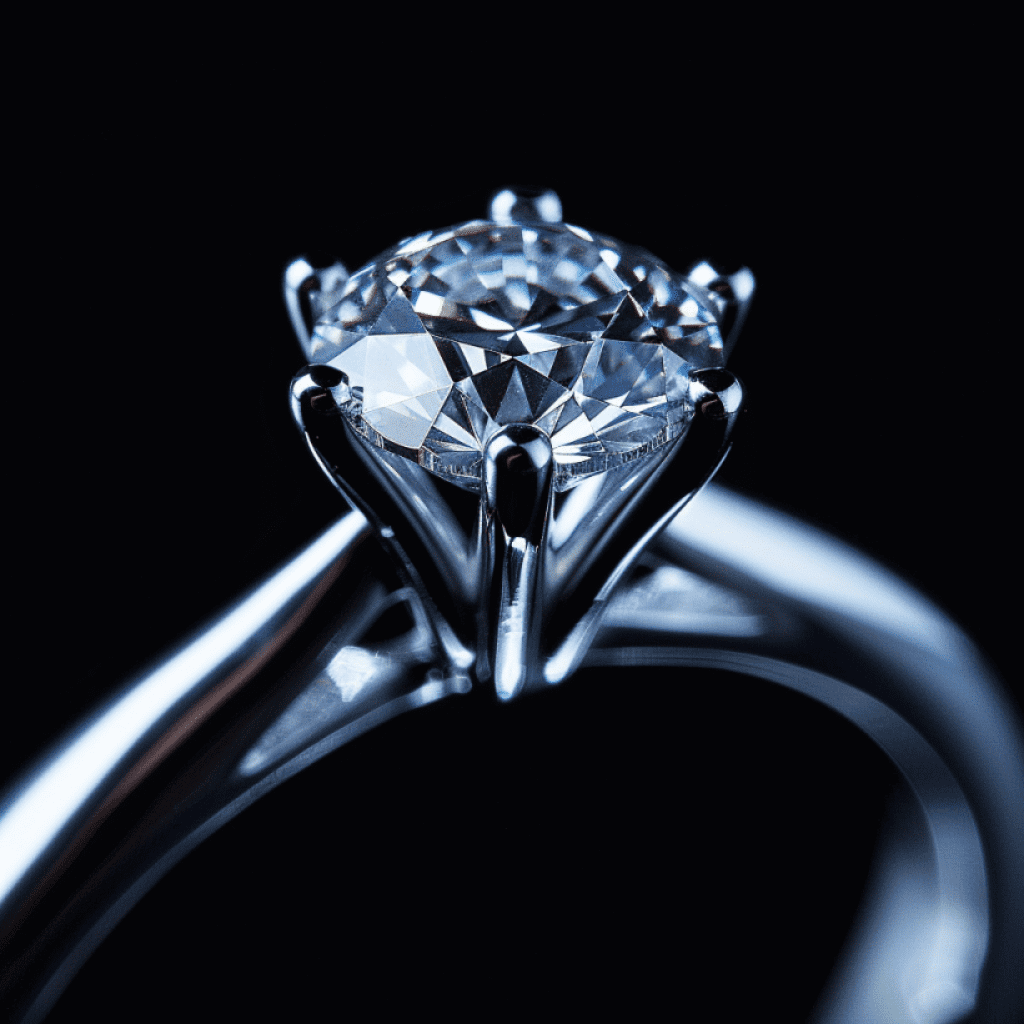 Close up image of diamond ring with prongs