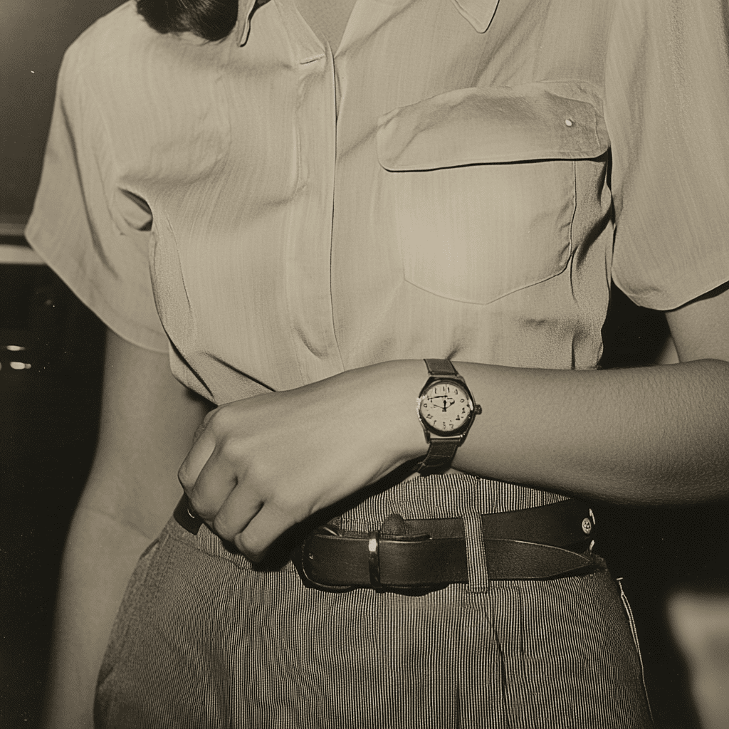 Image of woman in 1940s wearing wristwatch